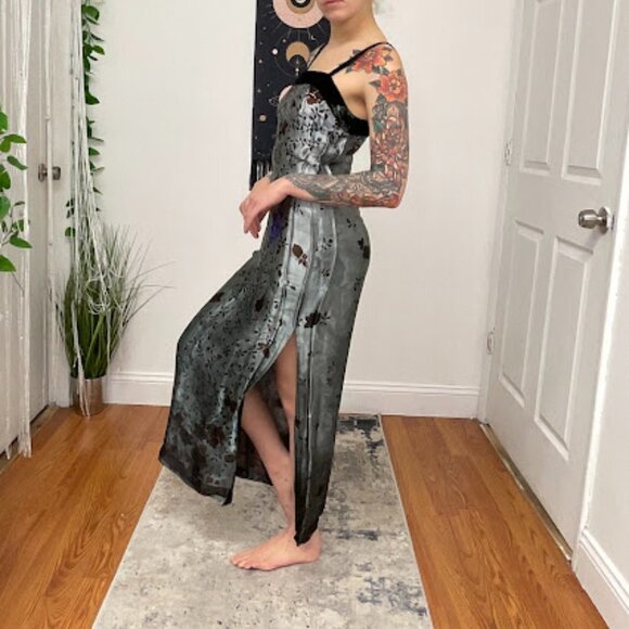 Y2K Andrea Rosati Sleeveless Floral Maxi Dress Square Neck Size 6 Gray/Black - Picture 7 of 14